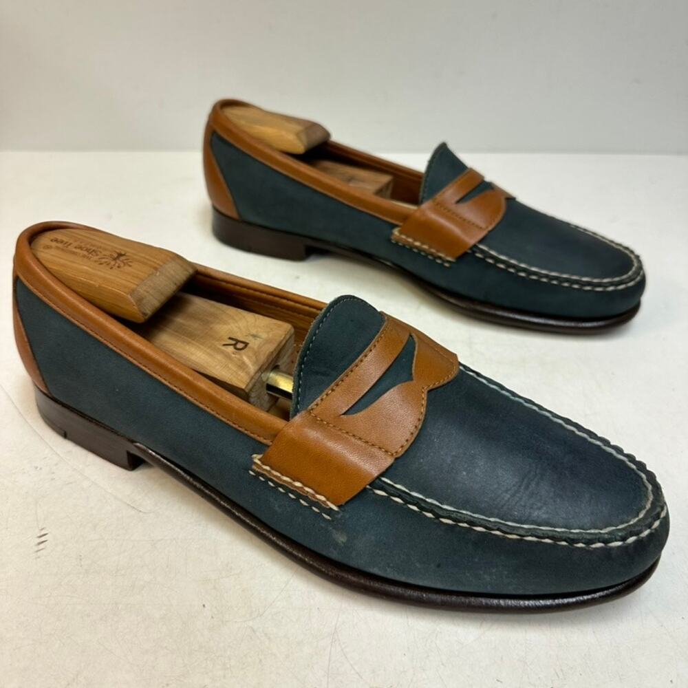 VERY GOOD Rancourt x FootJoy Nubuck Penny Loafer Blue Green Made USA 12 C - Picture 5 of 13